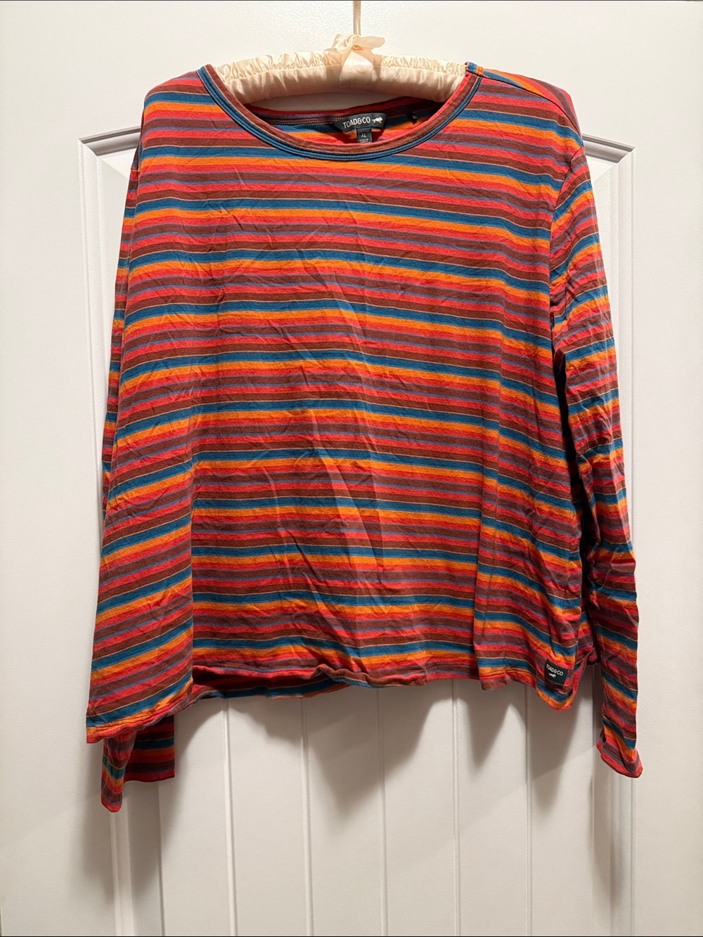 Toad&Co Red Orange Blue Striped Long Sleeve Tee